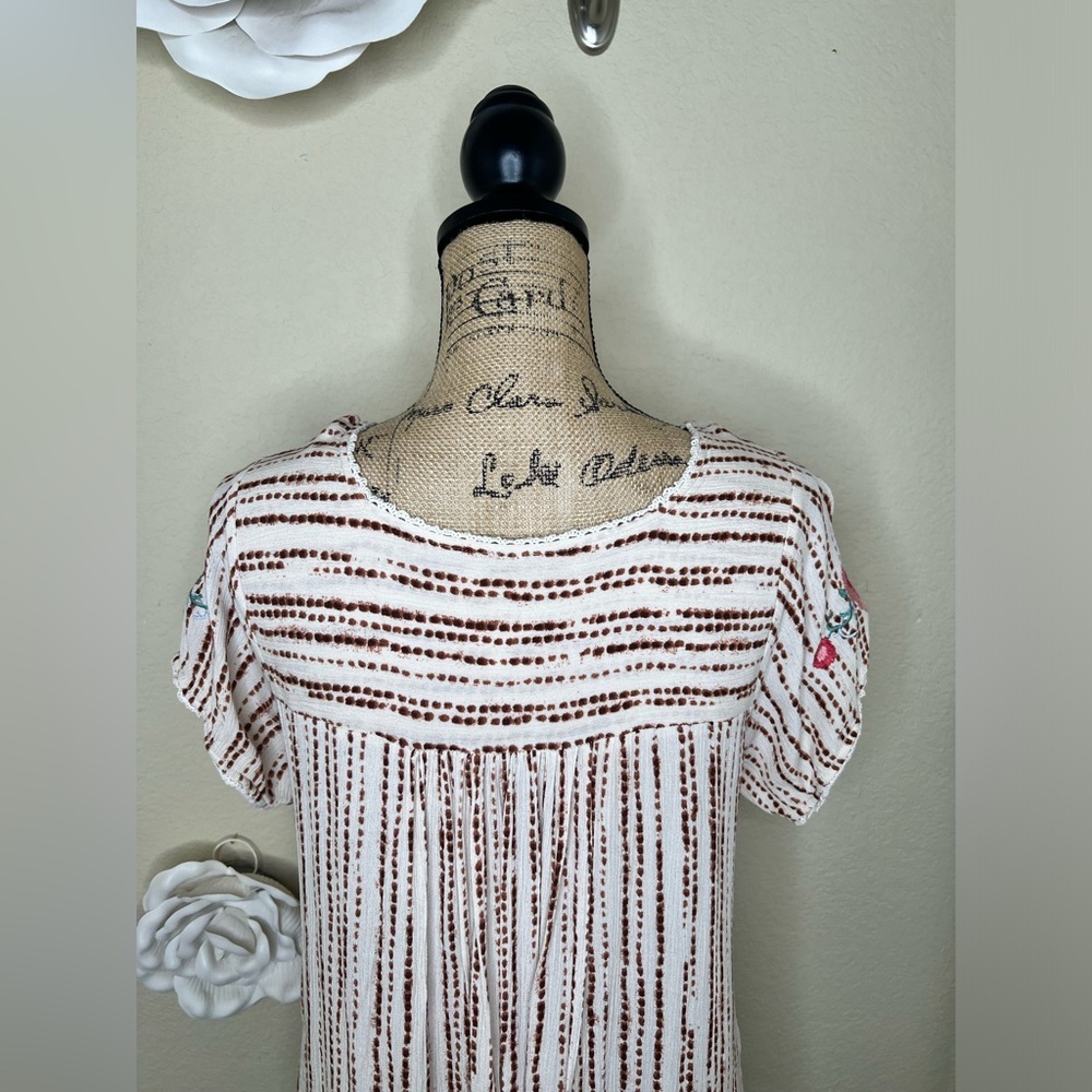 NTM: Savanna Jane Dot Striped Floral Embroidered Peasant Blouse Sz Large - Picture 11 of 15